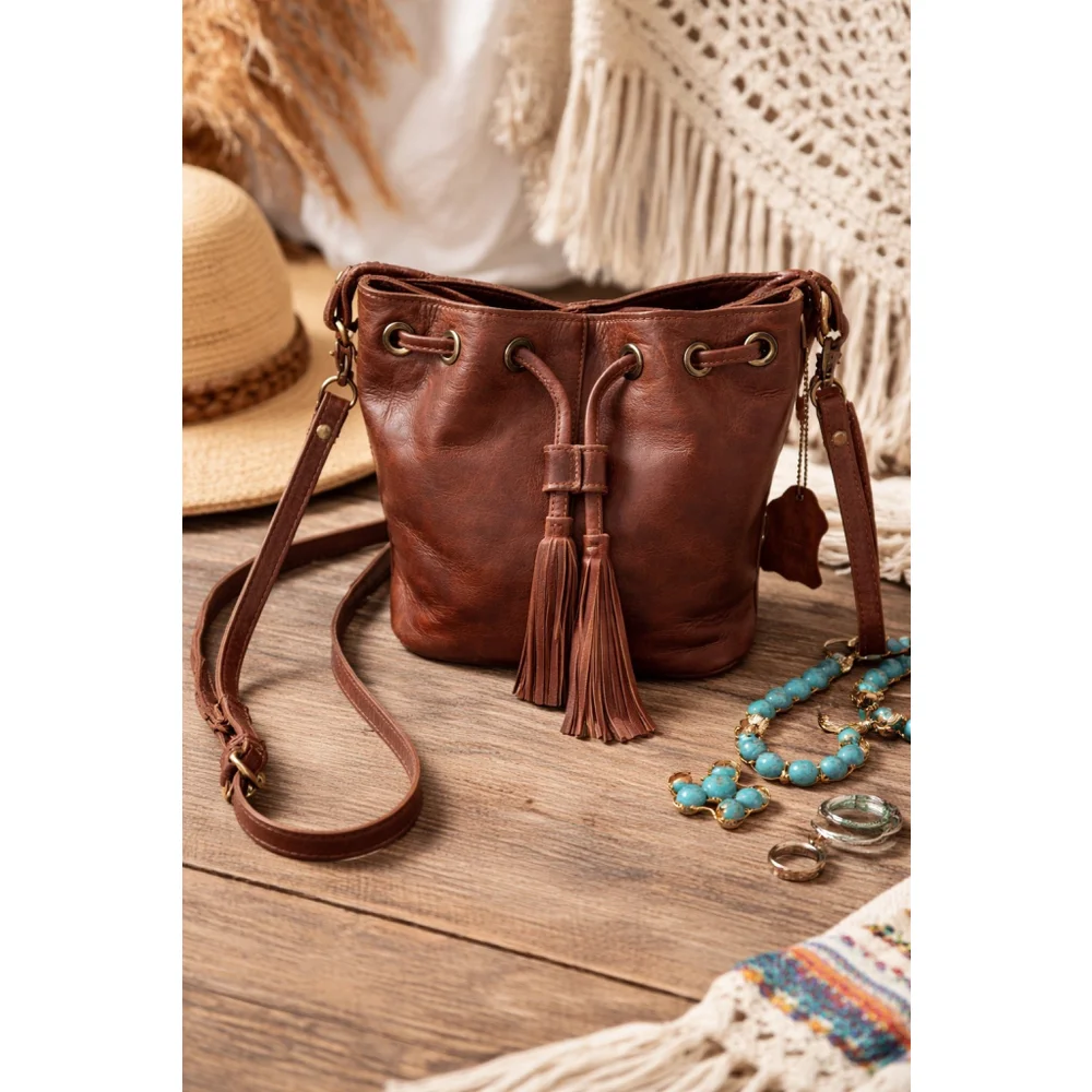 Sorpresa Drawstring Bucket Bag Top Braided Handle Removable Adjustable Crossbody
